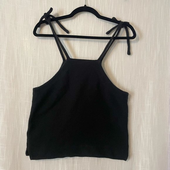 Madewell Black Sleeveless Tie Straps Halter Top - Picture 2 of 6